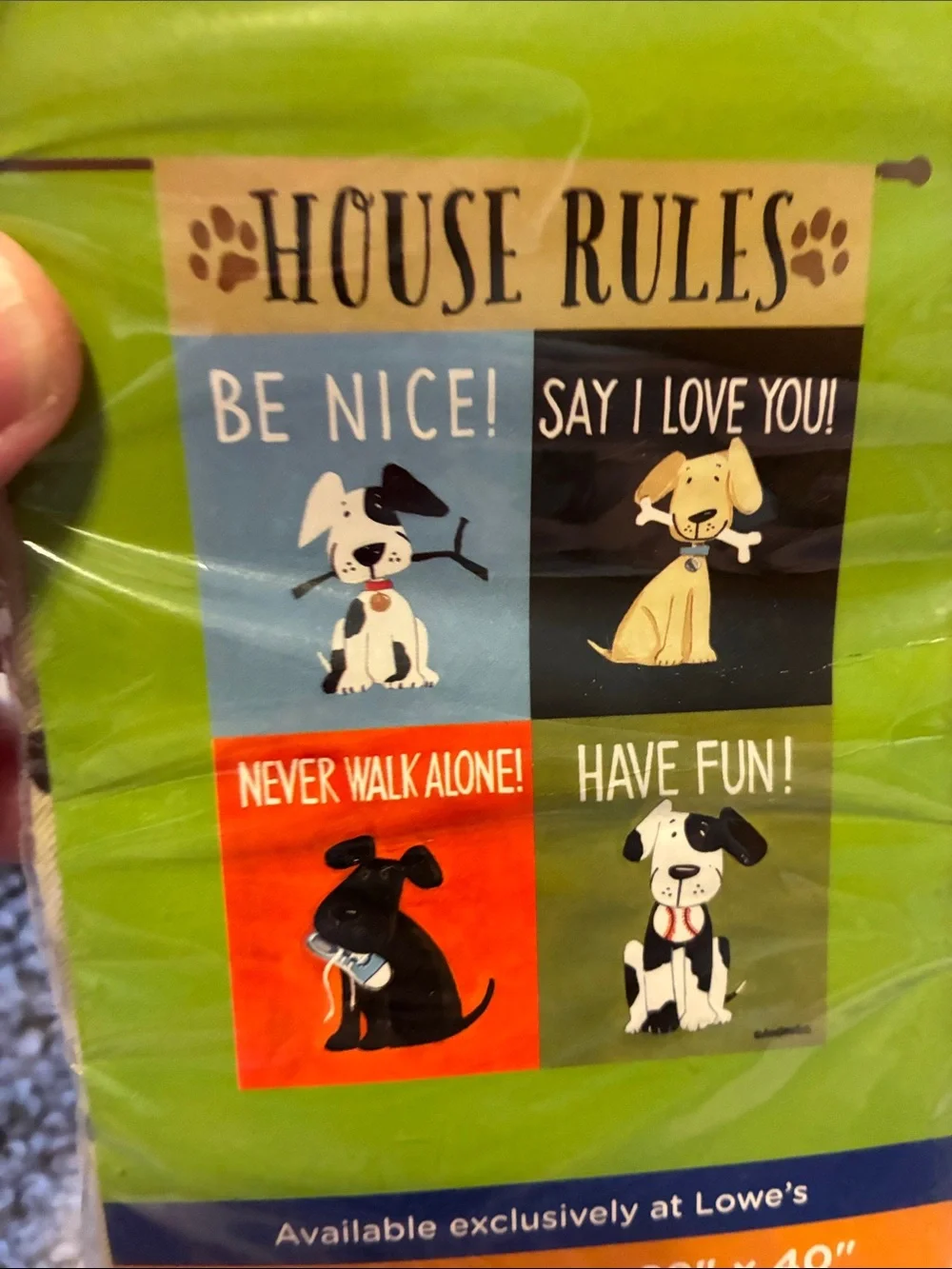 Pet Flag - House Rules. Green Dog Design.  NWT